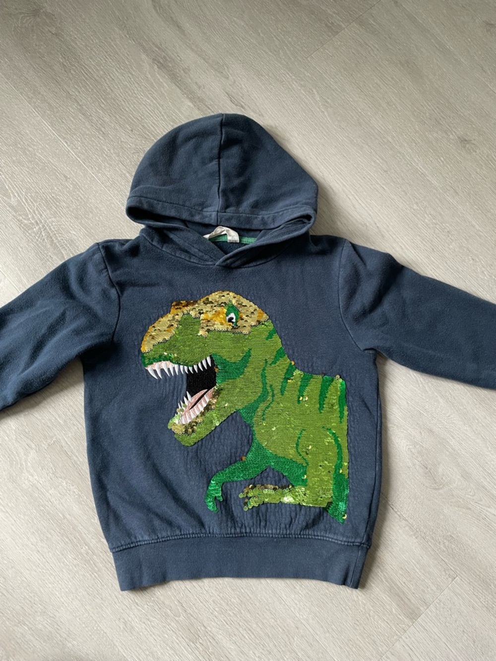 H&M Navy Hoodie with Green Sequin Dinosaur